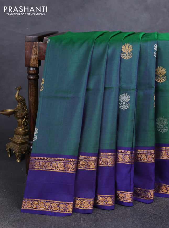 Green & Navy Blue  Uppada Silk Saree - Buttas