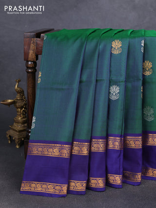 Green & Navy Blue  Uppada Silk Saree - Buttas