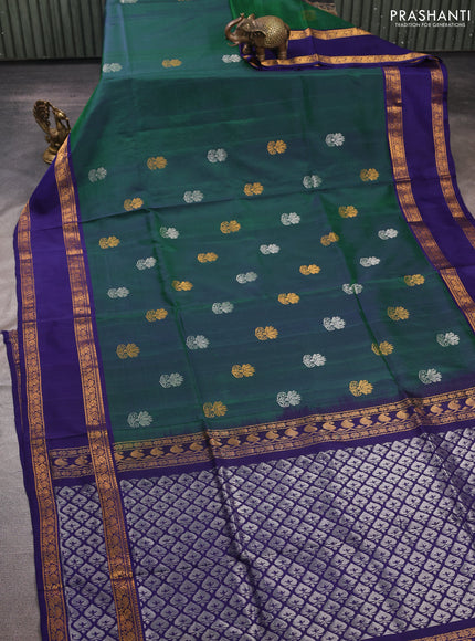 Green & Navy Blue  Uppada Silk Saree - Buttas