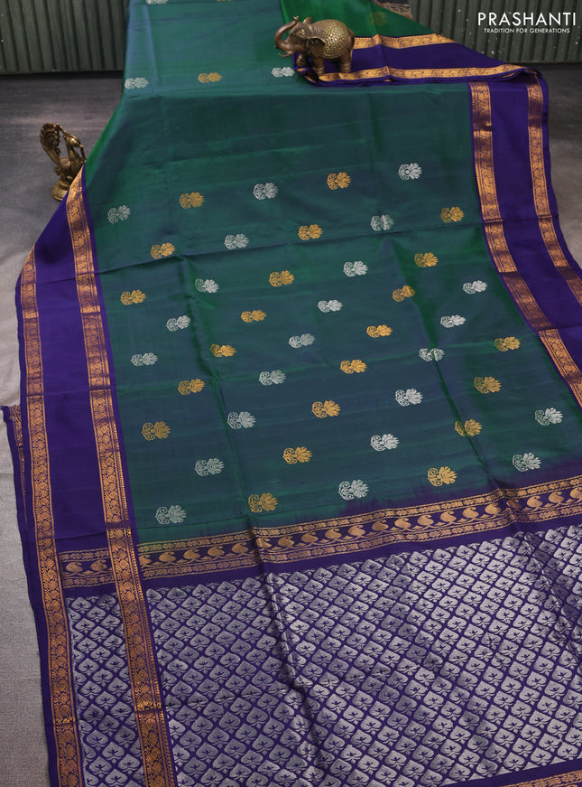 Green & Navy Blue  Uppada Silk Saree - Buttas