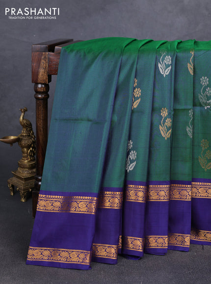 Green & Navy blue  Uppada Silk Saree - Buttas