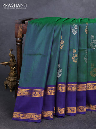 Green & Navy blue  Uppada Silk Saree - Buttas