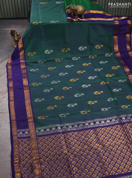 Green & Navy blue  Uppada Silk Saree - Buttas