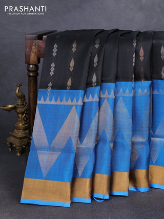 Black & Blue  Uppada Silk Saree - Buttas