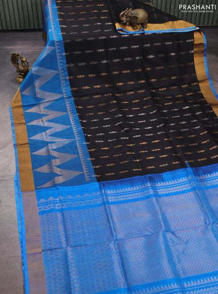 Black & Blue  Uppada Silk Saree - Buttas