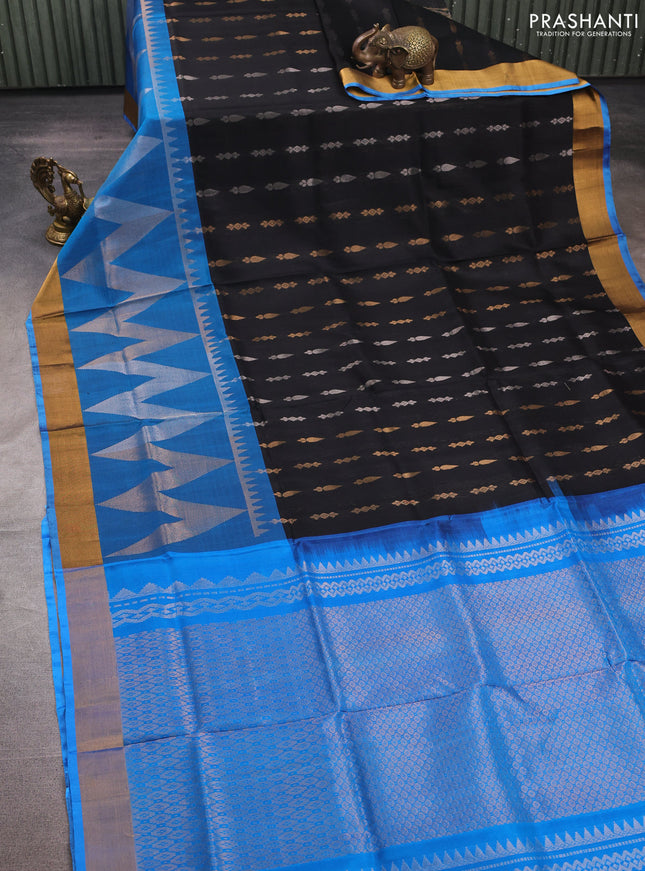 Black & Blue  Uppada Silk Saree - Buttas