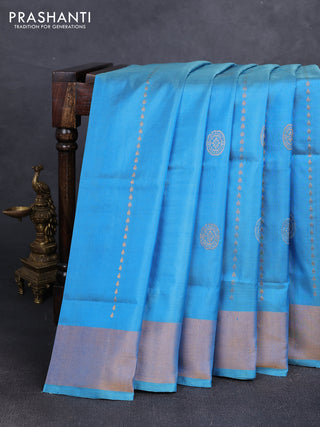 Teal Blue  Uppada Silk Saree - Buttas