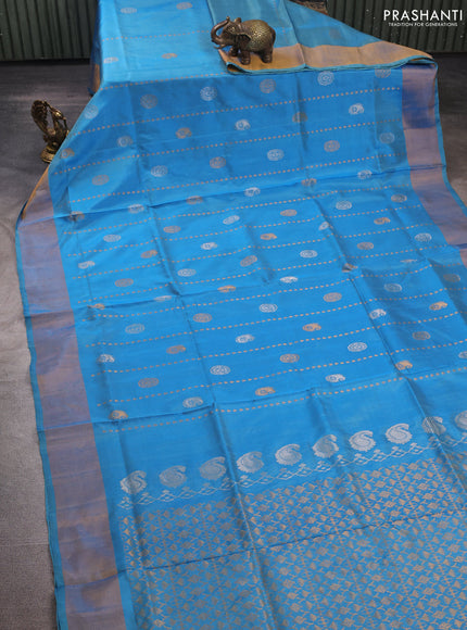Teal Blue  Uppada Silk Saree - Buttas
