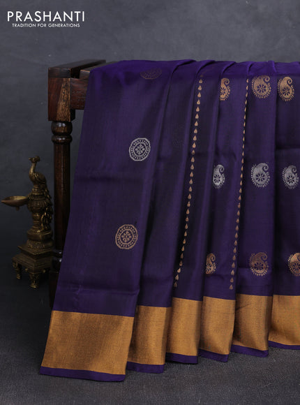 Navy Blue  Uppada Silk Saree - Buttas