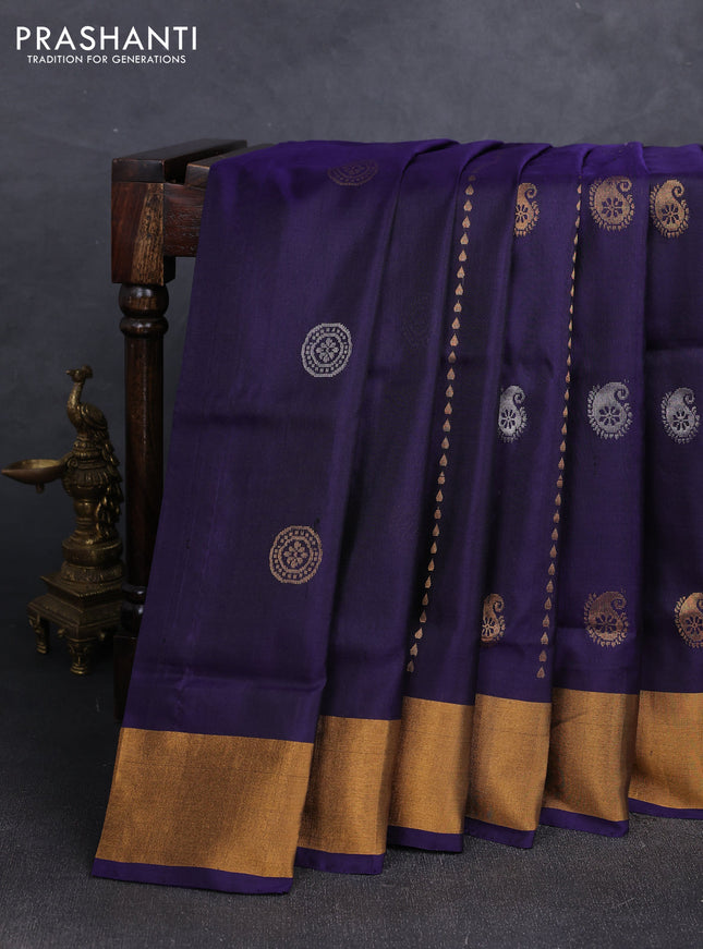 Navy Blue  Uppada Silk Saree - Buttas