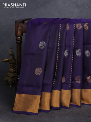Navy Blue  Uppada Silk Saree - Buttas