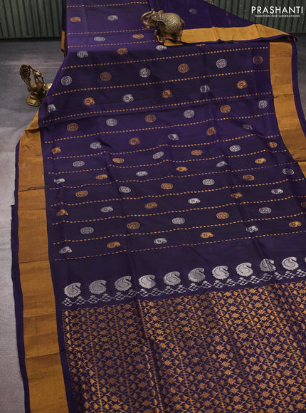 Navy Blue  Uppada Silk Saree - Buttas