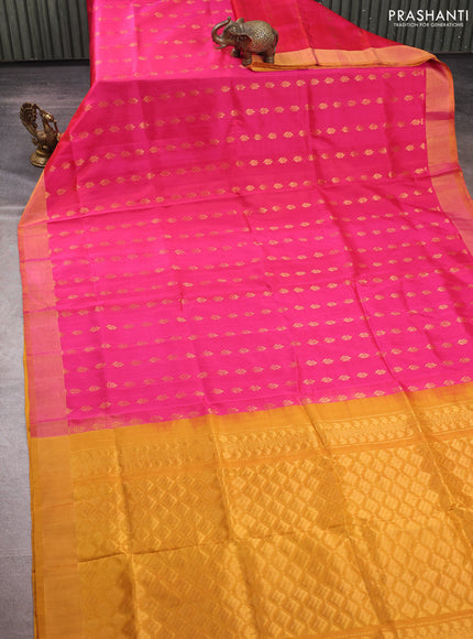Pink & Mustard yellow  Uppada Silk Saree - Buttas