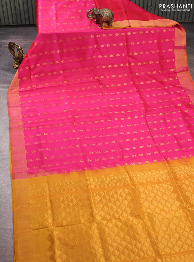 Pink & Mustard yellow  Uppada Silk Saree - Buttas