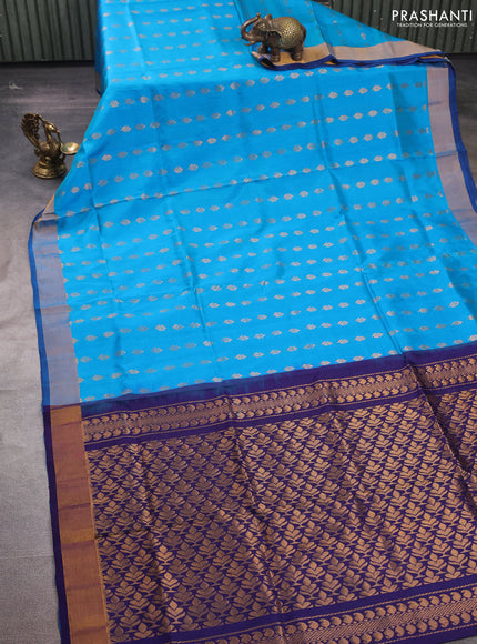 Cs Blue & Navy Blue  Uppada Silk Saree - Buttas
