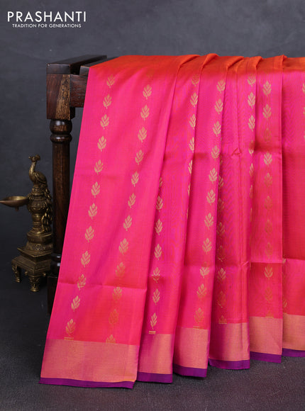Pink & Navy Blue  Uppada Silk Saree - Buttas