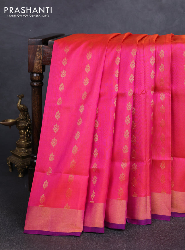 Pink & Navy Blue  Uppada Silk Saree - Buttas