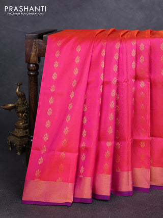 Pink & Navy Blue  Uppada Silk Saree - Buttas
