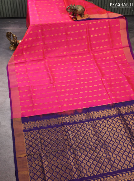 Pink & Navy Blue  Uppada Silk Saree - Buttas