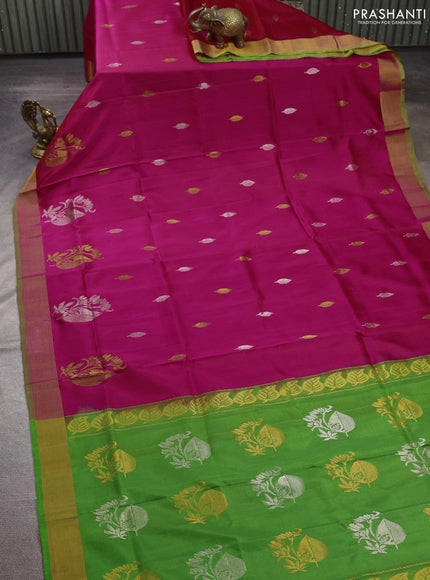 Pink & Green  Uppada Silk Saree - Buttas