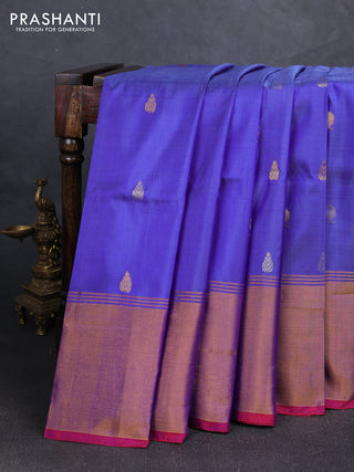 Blue & Maroon Uppada Silk Saree - Buttas