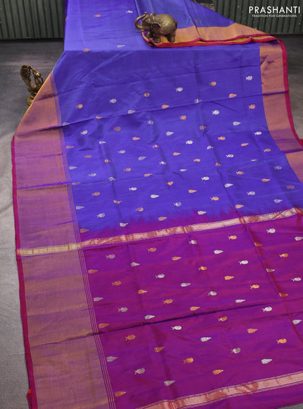 Blue & Maroon Uppada Silk Saree - Buttas