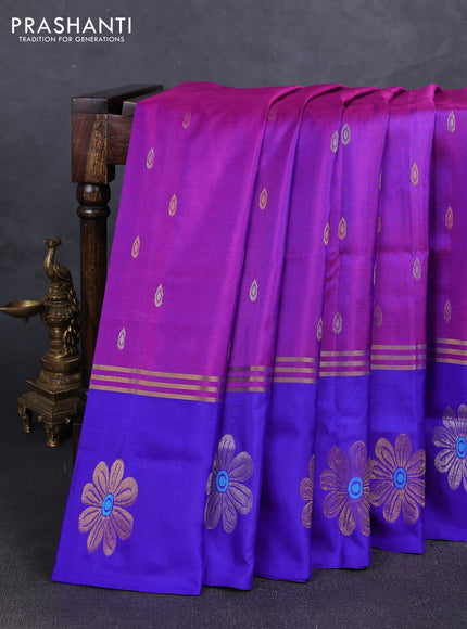 Purple & Royal Blue Uppada Silk Saree - Buttas