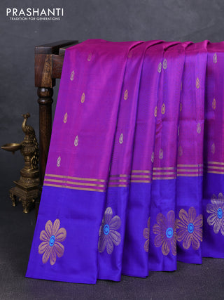 Purple & Royal Blue Uppada Silk Saree - Buttas