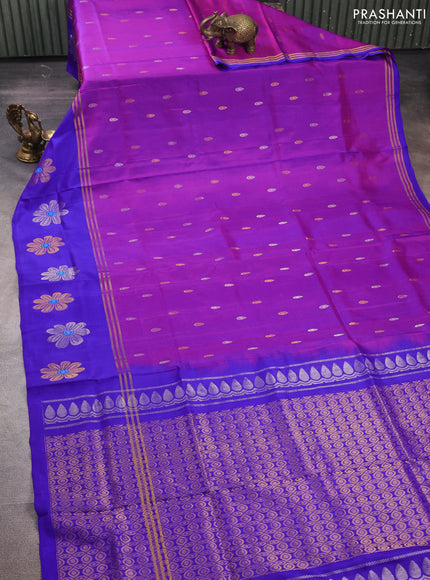 Purple & Royal Blue Uppada Silk Saree - Buttas