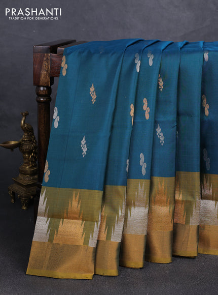 Peacock Green & Mustard Green Uppada Silk Saree - Buttas