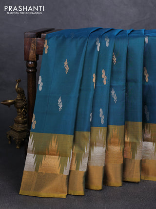 Peacock Green & Mustard Green Uppada Silk Saree - Buttas