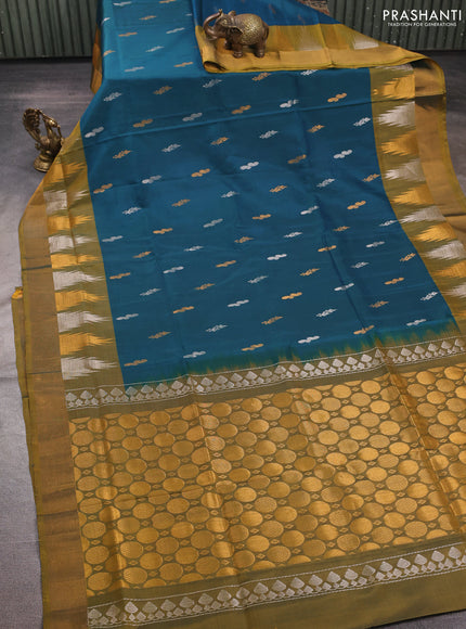 Peacock Green & Mustard Green Uppada Silk Saree - Buttas