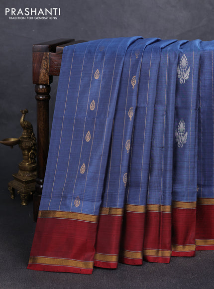 Blue & Maroon Uppada Silk Saree -  Zari Weaves