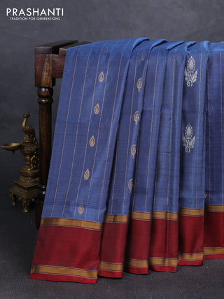 Blue & Maroon Uppada Silk Saree -  Zari Weaves