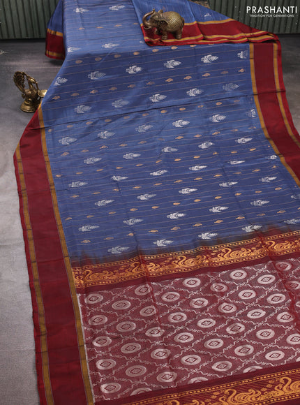 Blue & Maroon Uppada Silk Saree -  Zari Weaves