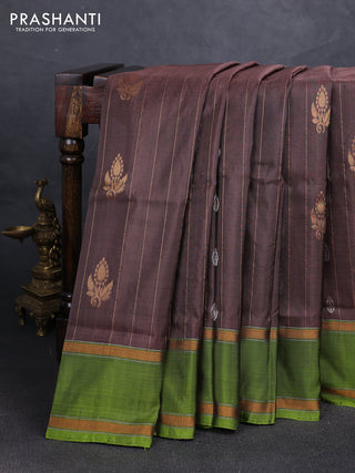Brown & green Uppada Silk Saree - Zari Weaves