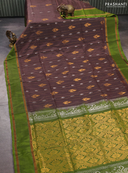 Brown & green Uppada Silk Saree - Zari Weaves