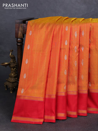 Orange & red Uppada Silk Saree - Zari Weaves