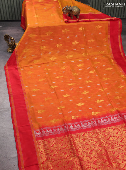Orange & red Uppada Silk Saree - Zari Weaves