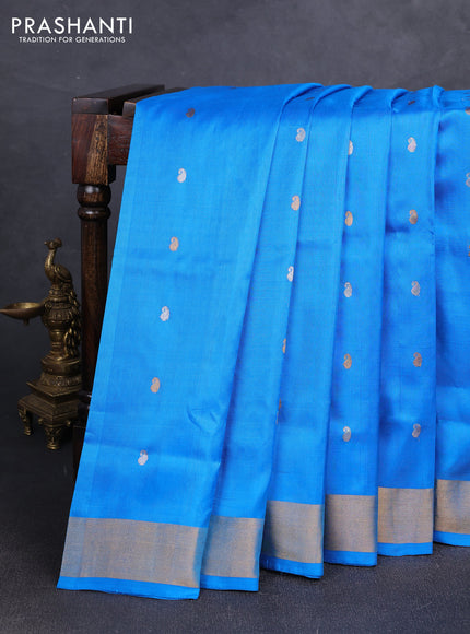 Cs Blue  Uppada Silk Saree - Paisley  Buttas