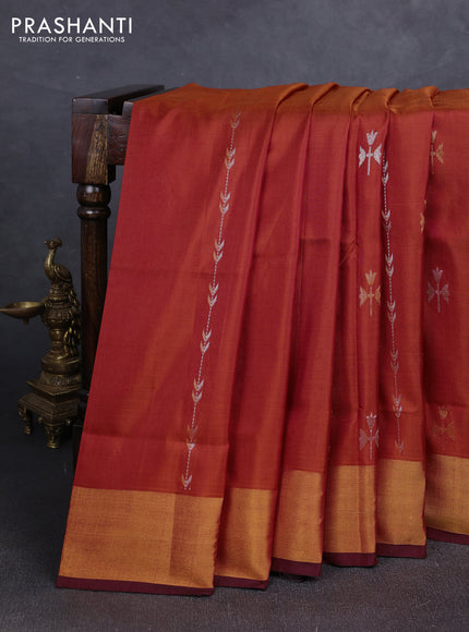 Orange & Red  Uppada Silk Saree - Zari Weaves