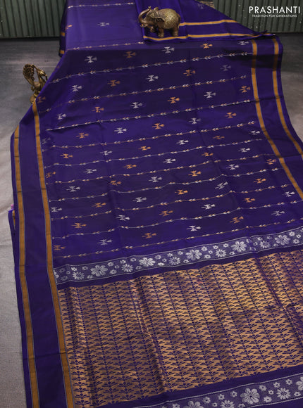 Navy Blue  Uppada Silk Saree - Zari Weaves
