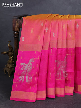 Orange &  Pink  Uppada Silk Saree - Buttas