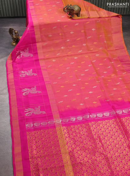 Orange &  Pink  Uppada Silk Saree - Buttas