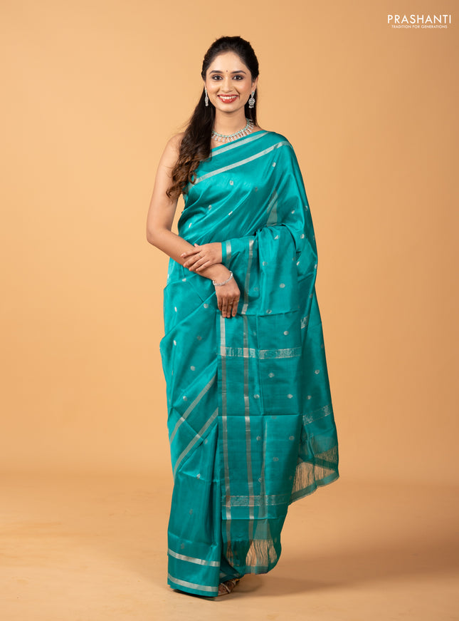 Teal Blue Uppada Silk Saree - Buttas