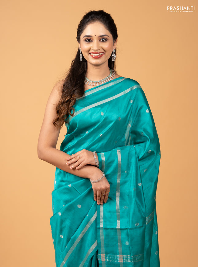 Teal Blue Uppada Silk Saree - Buttas