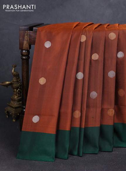 Rustic Orange & Green Uppada Silk Saree - Coin Buttas