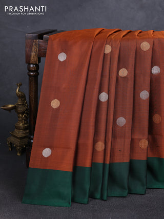 Rustic Orange & Green Uppada Silk Saree - Coin Buttas