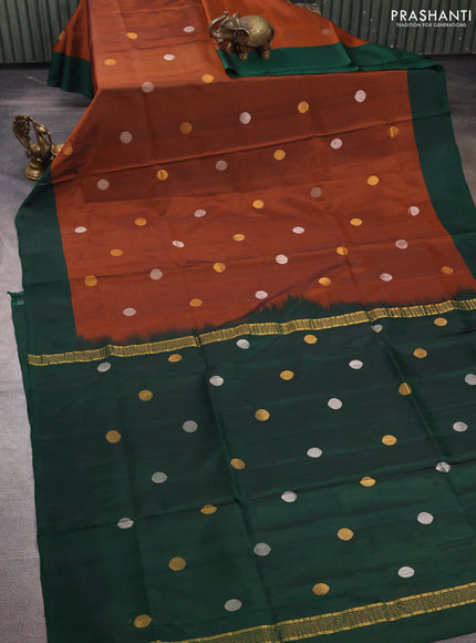 Rustic Orange & Green Uppada Silk Saree - Coin Buttas