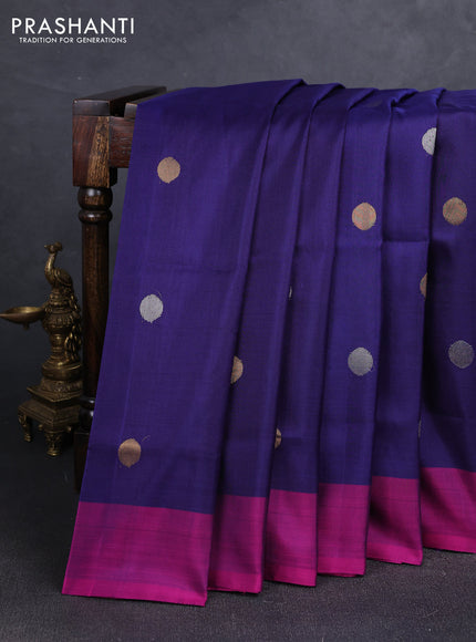 Navy Blue & Magenta Pink Uppada Silk Saree - Coin Buttas